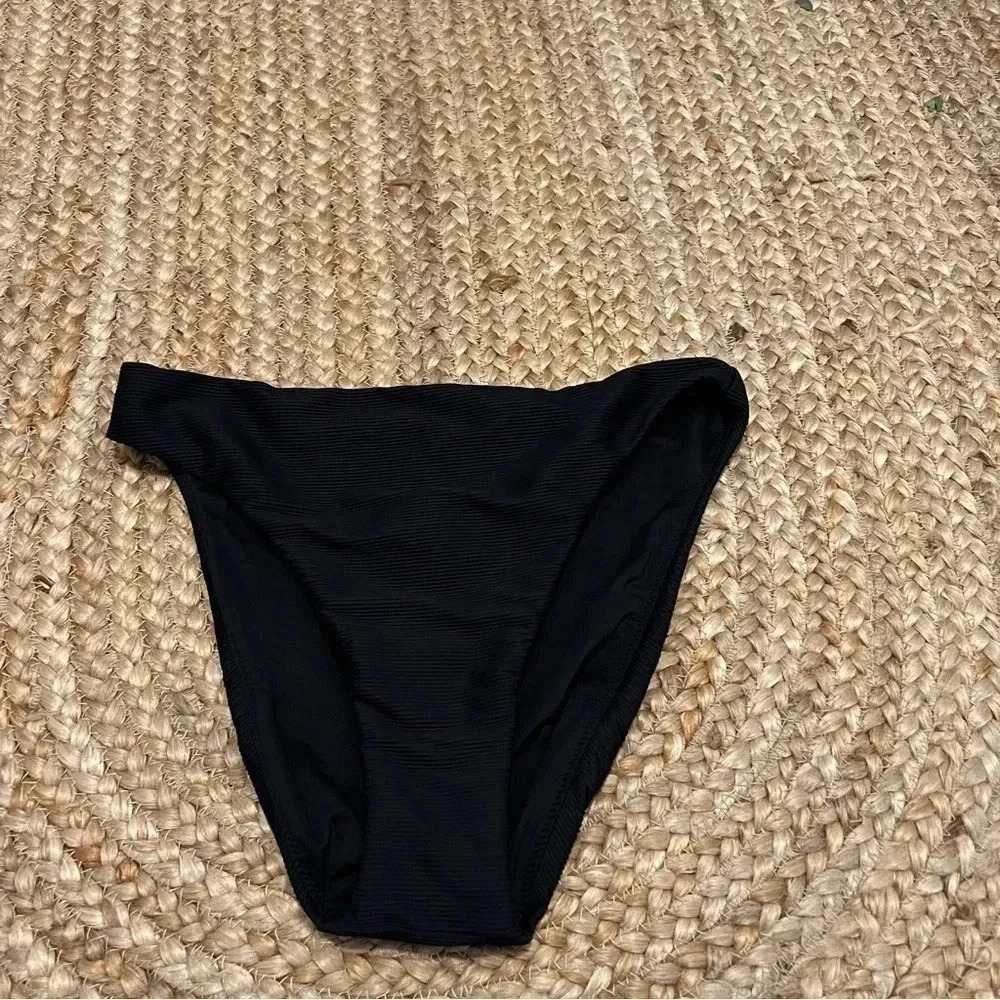 J crew bikini bottom small ribbed high rise cheeky bikini bottom black